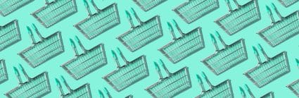 Pattern,of,supermarket,shopping,basket,on,green,background.,creative,design